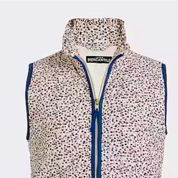 J. Crew Mercantile Blue Pink Floral Ruffled Mock Neck Zip Up Quilted Puffer Vest - Picture 3 of 16